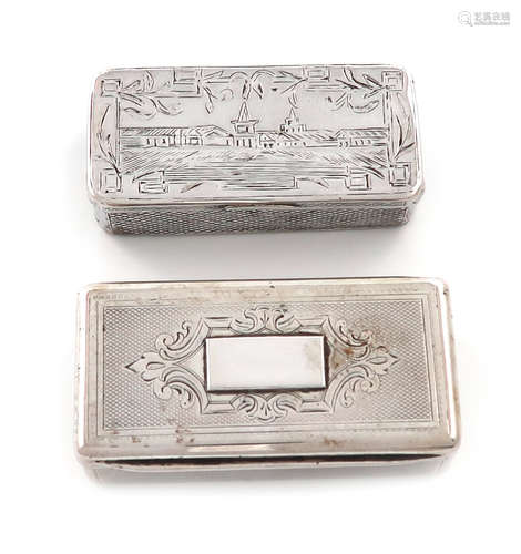 A 19th century Russian silver snuff box, marks worn, Moscow, rectangular form, the hinged cover