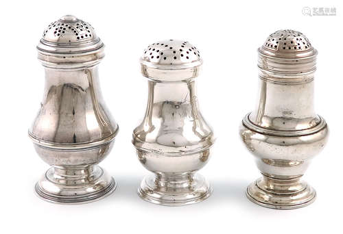 A George II silver bun caster, by Andrew Killick, London 1748, baluster form, central girdle,