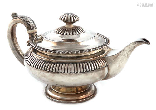 λA George IV silver teapot, by Richard Atkins & William Somersall, London 1825, circular bellied