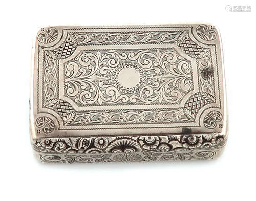 A George III silver snuff box, by Walter Williams, London 1819, rectangular form, chased foliate