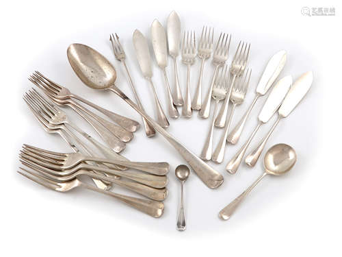 A mixed lot of silver Hanoverian pattern flatware, various dates and makers, comprising: a basting