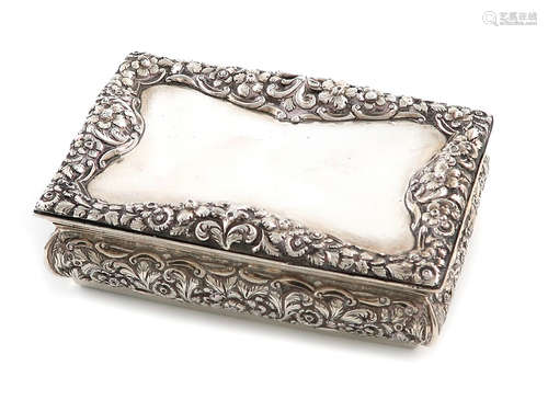 A Victorian silver table snuff box, by Nathaniel Mills, Birmingham 1838, rectangular form, cushion