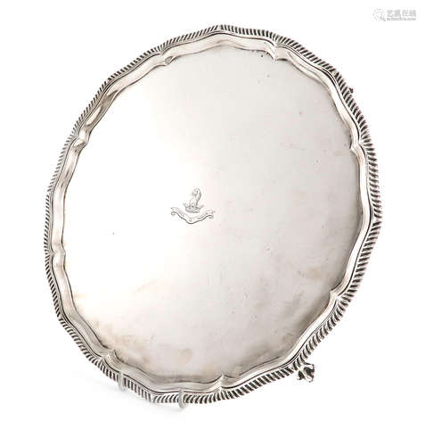 A late-Victorian silver salver, by Thomas Bradbury, London 1898, circular form, gadroon border,