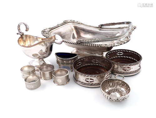 A mixed lot, comprising silver items: a French silver wine taster, circular form, inscribed 'Jque.