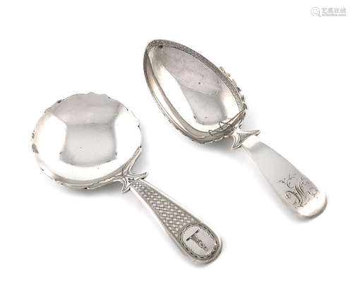 A George III silver caddy spoon, by Thomas James, London 1812, circular bowl, wavy-edge border,