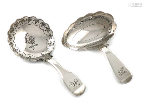 A George III silver caddy spoon, by Thomas James, London 1813, oval bowl, engraved decoration,