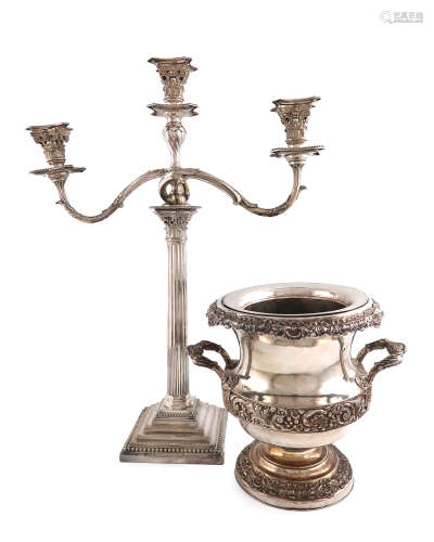 An early 19th century old Sheffield plated wine cooler, circa 1830, campana form, embossed foliate