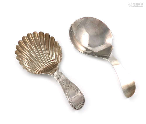 A George III silver Bright-cut caddy spoon, by Peter and Jonathan Bateman, London 1790, shell