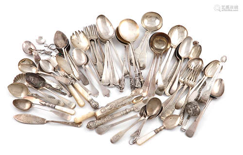 A mixed lot of silver flatware, various dates and makers, comprising: four Victorian Apostle spoons,