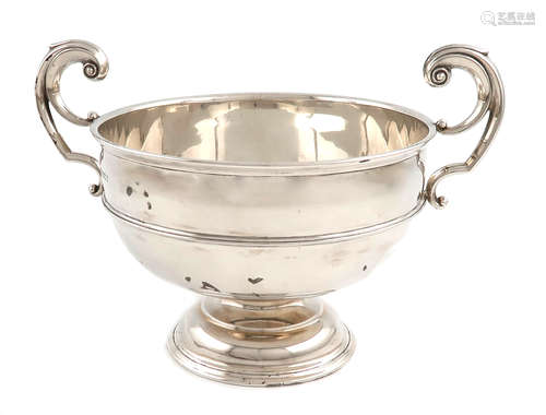 A silver two-handled trophy / rose bowl, by the Levesley Brothers, Sheffield 1918, circular form,