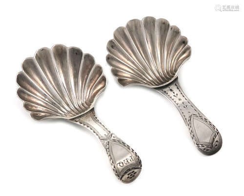 A George III silver Bright-cut caddy spoon, by Hester Bateman, London 1789, shell bowl, plain shield