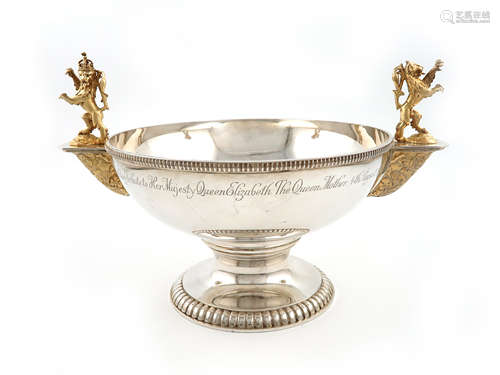 A modern parcel-gilt silver commemorative two-handled rose bowl, by Garrard and Co, London 1990,