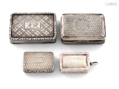 A small collection of four silver vinaigrettes, comprising: one by Francis Clark, Birmingham 1838,