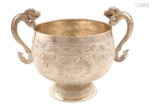 A Victorian silver two-handled bowl, by George Fox, London 1878, in the Chinese manner, circular