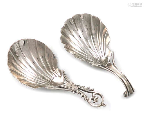 A George III silver caddy spoon, by George Smith, circa 1780, fluted shell bowl, with a bifurcated