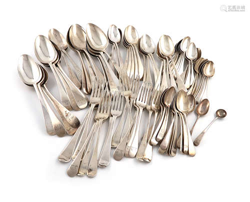 A mixed lot of silver Old English pattern flatware, various dates and makers, comprising: eighteen