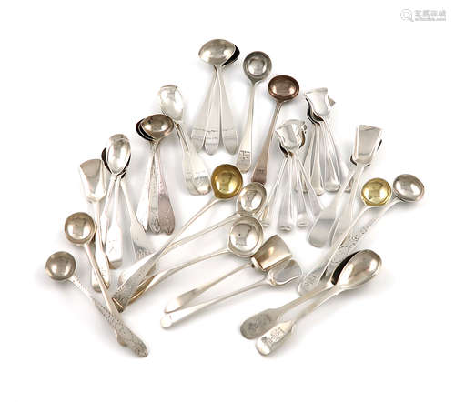 A collection of silver flatware, including: a set of three Irish Bright-cut salt spoons, by John