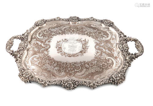 An early 19th century old Sheffield plated two-handled tray, by Robert Gainsford, circa 1820, shaped