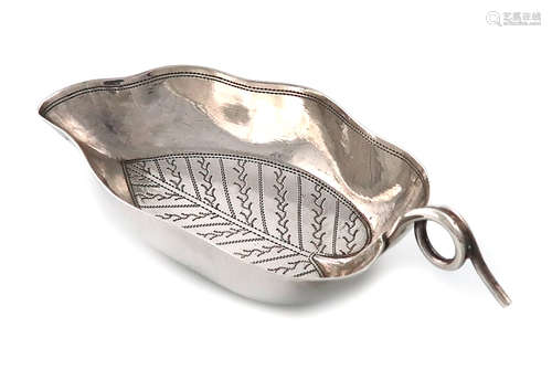 A George III silver caddy spoon, by Joseph Willmore, Birmingham 1805, deep leaf form, engraved