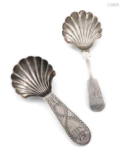 A George III provincial silver Bright-cut caddy spoon, by Thomas Watson, Newcastle circa 1800,