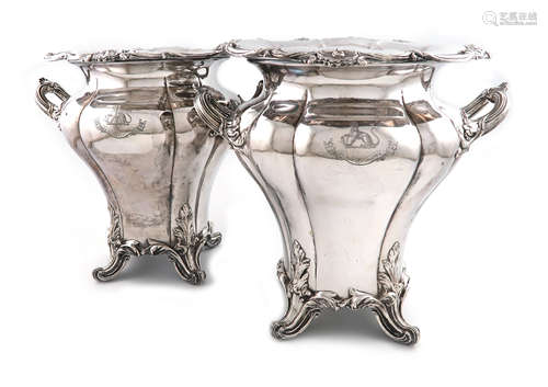 A pair of early 19th century old Sheffield plated two-handled wine coolers, by Roberts, Smith and