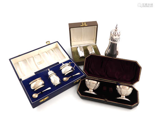 A mixed lot of silver items, various dates and makers, comprising: a sugar caster of baluster