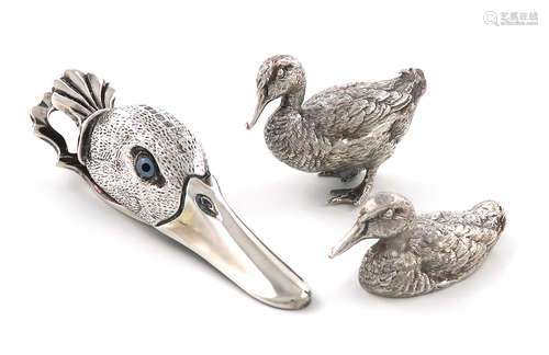 A modern pair of silver models of ducks, by Charles Hancock and Co., London 1998 and 1999, in