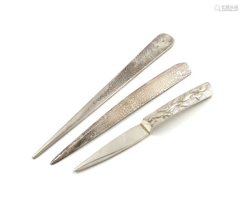 A collection of three modern silver letter openers, comprising: one by Esther Lord, Birmingham 2012,