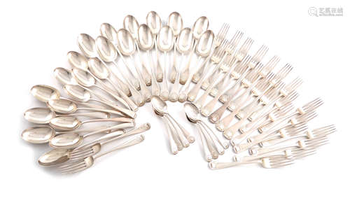 A late-Victorian and later matched canteen for twelve of Old English Shell pattern flatware, various