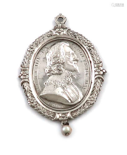 Charles I, a Civil War period silver Royalist Badge, by Thomas Rawlins, oval form, bust of the