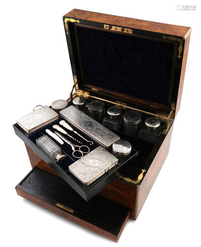 A Victorian silver-mounted dressing table set, by John Harris, London 1865, retailed by S. Mordan