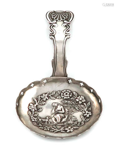 A George III silver caddy spoon, by John Bettridge, Birmingham 1817, the oval bowl embossed with a