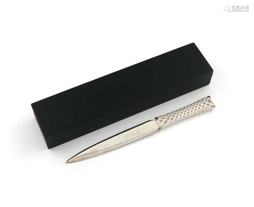 By Grant MacDonald, a modern silver letter opener, London 2018, the handle with pierced trellis