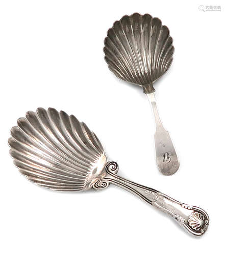 A Victorian Scottish silver King's pattern caddy spoon, by A G Whighton, Edinburgh 1843, shell bowl,