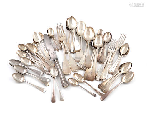 A mixed lot of silver flatware, various dates and makers, comprising: a Scottish provincial