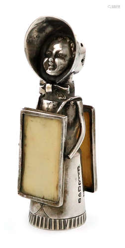 A rare Edwardian novelty silver Suffragette pepper pot, by Saunders and Shepherd, Chester 1908,