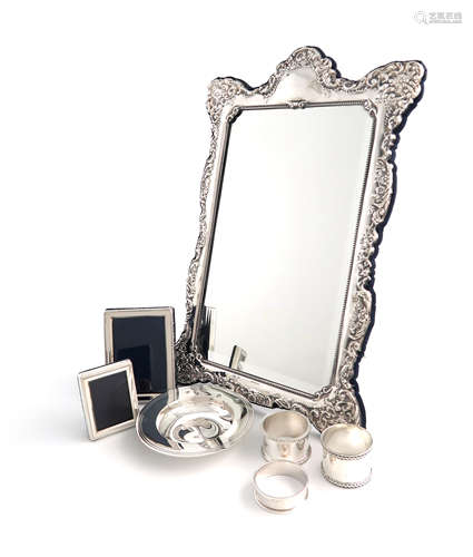 A mixed lot of silver items, various dates and makers, comprising: a modern mirror, by R. Comyns,