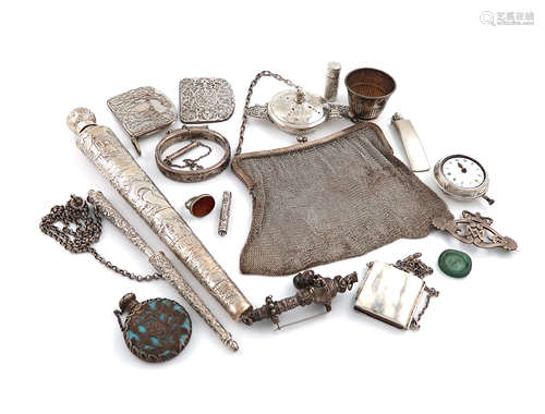 A mixed lot of silver items, various dates and makers, comprising: a long Victorian scent bottle, by