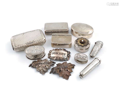 A mixed lot of silver items, various dates and makers, comprising: a late-Victorian tobacco box,