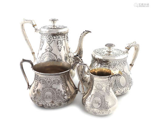 λA four-piece Victorian silver tea and coffee set, by Daniel & Charles Houle, London 1860,