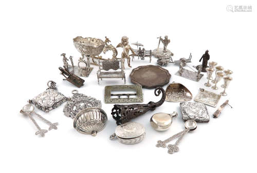 A mixed lot of silver and metalware miniatures, various countries, dates and makers, comprising: a