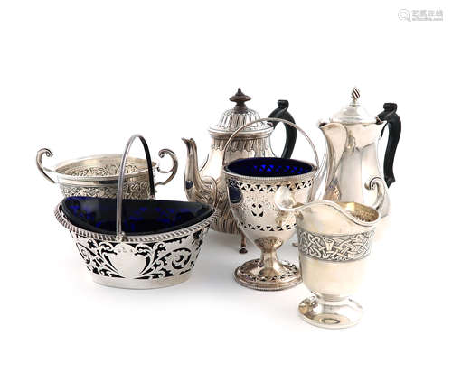 A mixed lot of silver items, various dates and makers, comprising: a George III swing-handled