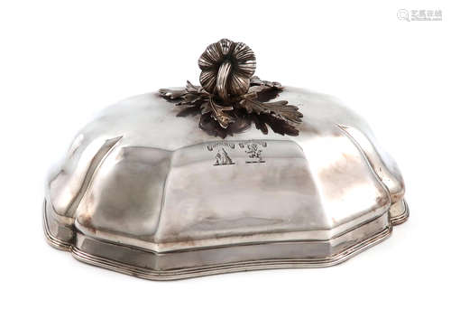 A George IV silver meat dish cover, by Robert Garrard, London 1827, shaped domed oblong form, the