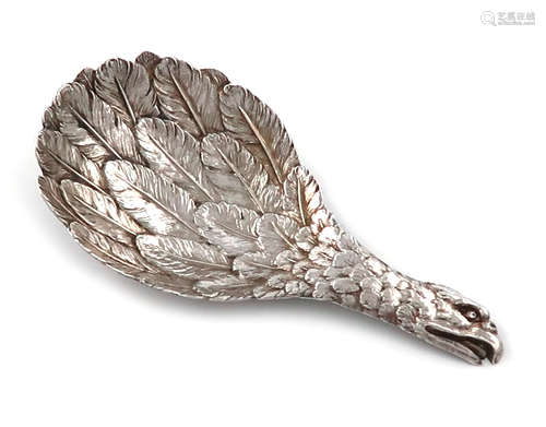 A George III silver eagle's wing caddy spoon, by Joseph Willmore, Birmingham 1814, the handle