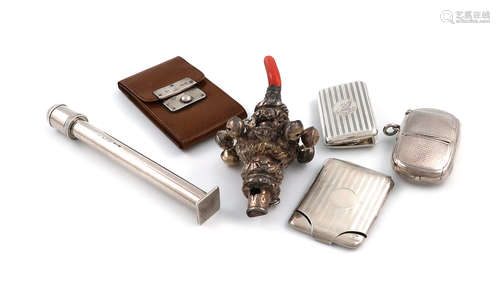 λA mixed lot of silver items, comprising: a stamp moistener and desk seal, by N Kuhn & Co, Chester