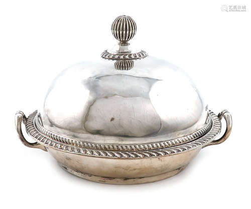 An Edwardian two-handled silver muffin dish and cover, by Walker and Hall, Sheffield 1909,