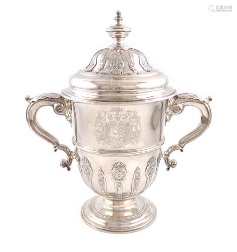 A silver two-handled cup and cover, with cancelled marks and London Assay Office marks for 2020,