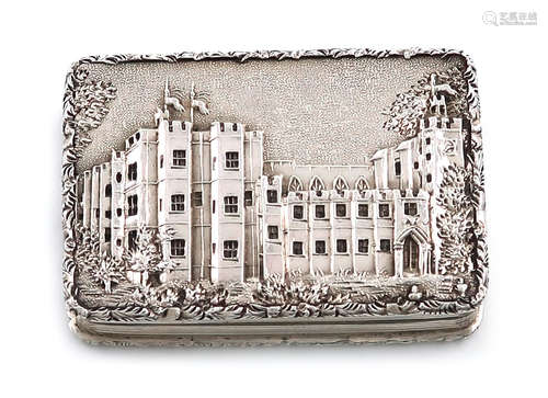 A Victorian silver 'castle-top' vinaigrette, Kenilworth Castle, by Nathaniel Mills, Birmingham 1851,