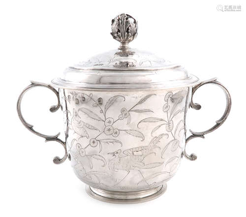 A Charles II silver Chinoiserie two-handled porringer and cover, by Benjamin Pyne, London 1683,