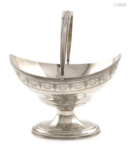 A George III silver swing-handled sugar basket, by Peter and Ann Bateman, London 1797, oval form,